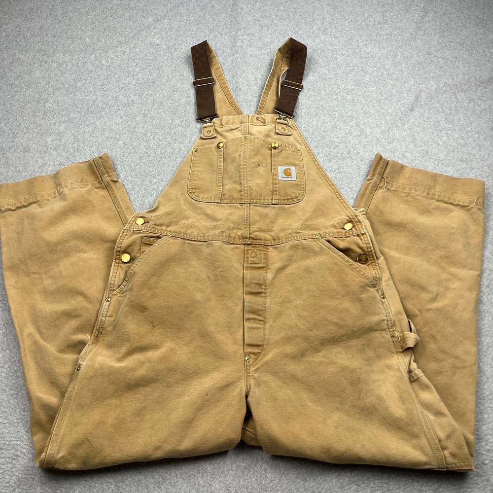 Carhartt Overalls Mens 38x30* Brown Double Knee Duck Canvas Bibs Farm Workwear